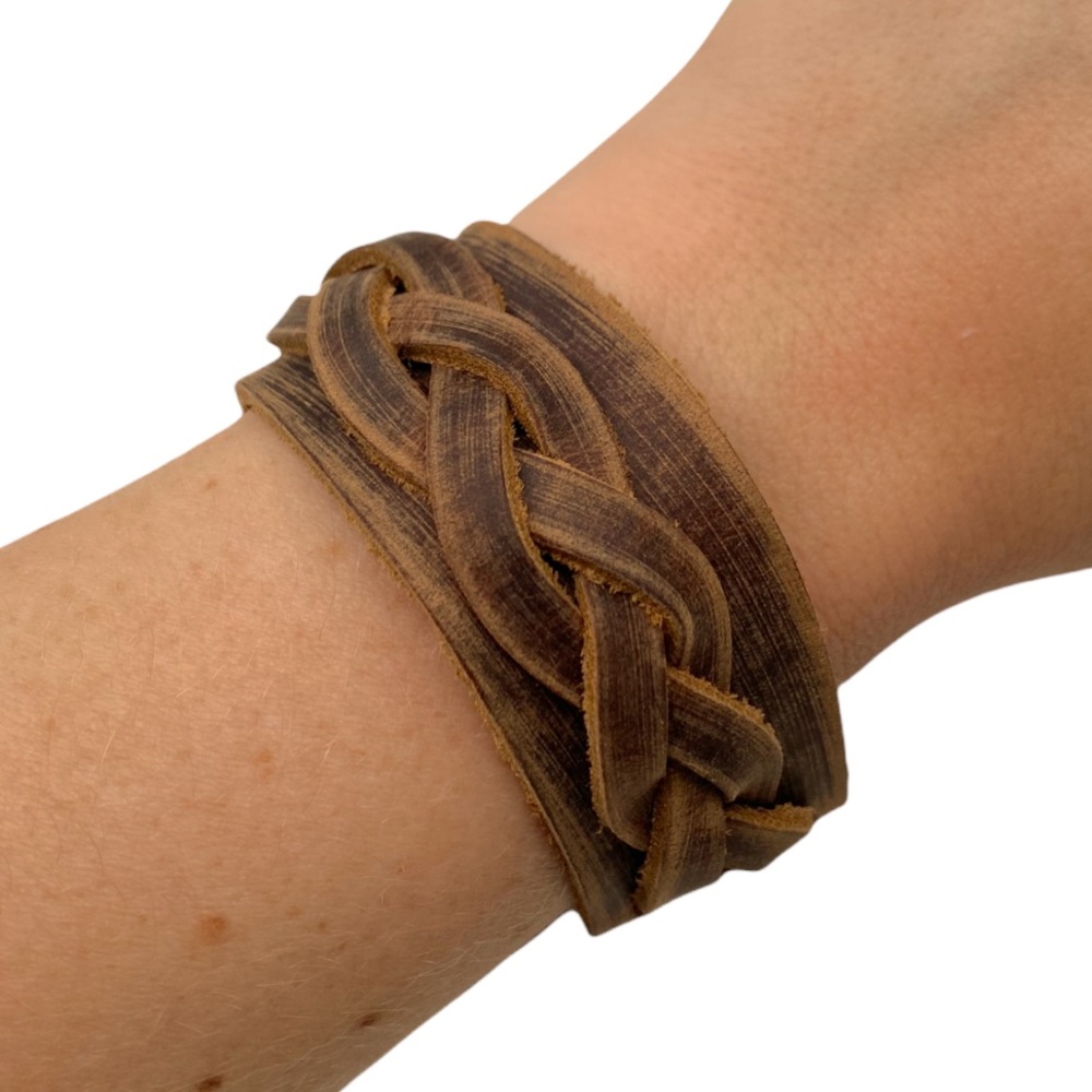 Brown Leather Bracelet Western Cowgirl Braided Cuff Jewelry Boho Accessory New